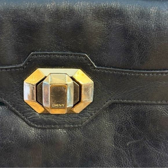 DKNY Vintage Y2K Glossy Black Calf Leather Satchel - Picture 3 of 16